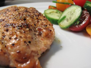 Pan Roasted Salmon with Heirloom Tomato & Persian Cucumber Salad